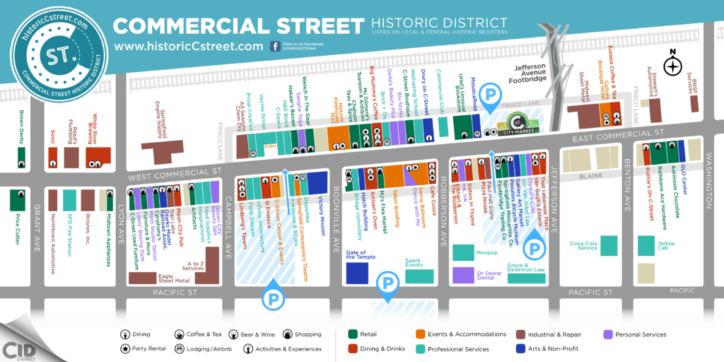 Map of the historic commercial street district in north springfield, missouri.